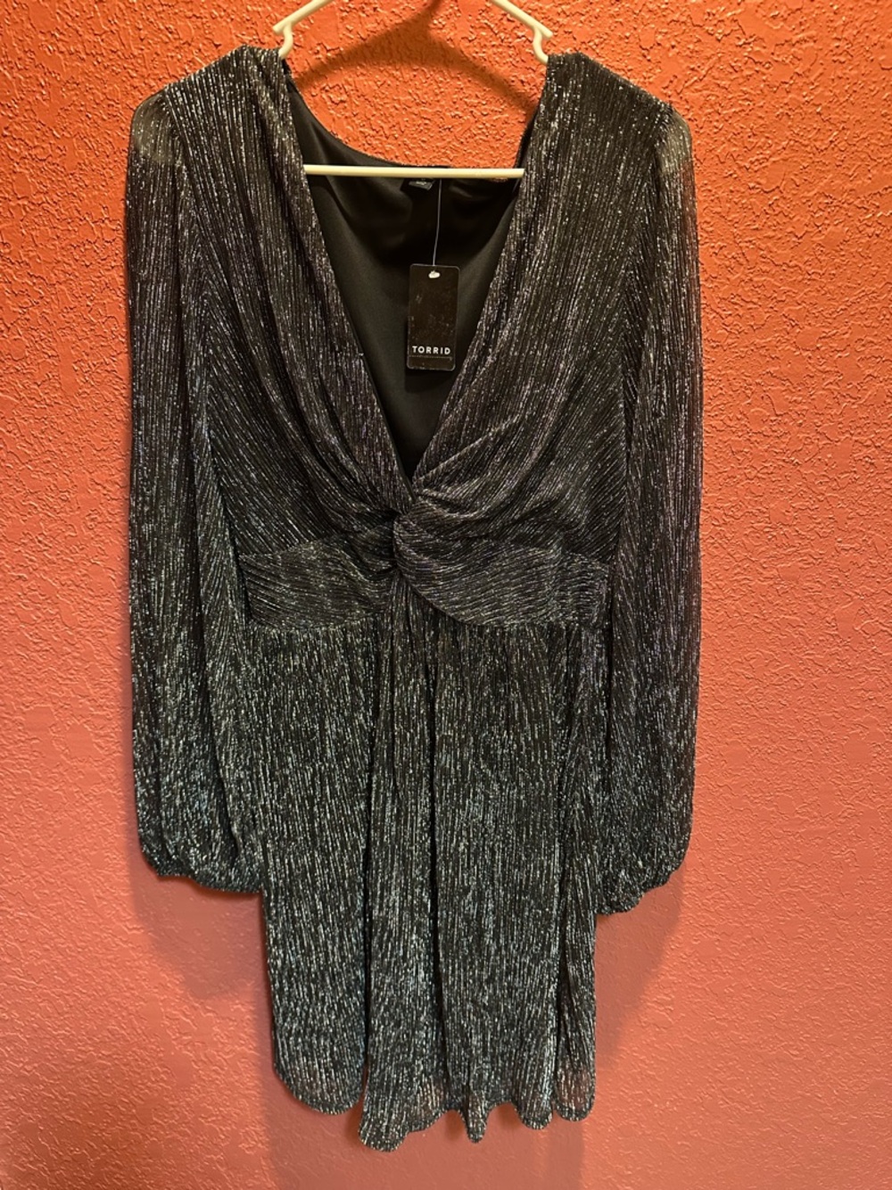 Torrid Black Metallic Midi Dress with Twist Front